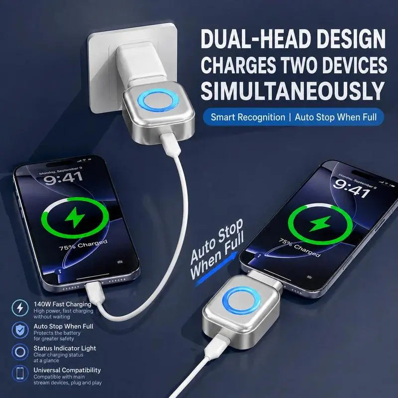 Smart Auto-Disconnect Charger Adapter, 140W Lightning Fast AI Charger with Stay Cool Tech, Full Battery Power-Off Protector for Mobile Phones & Electronics