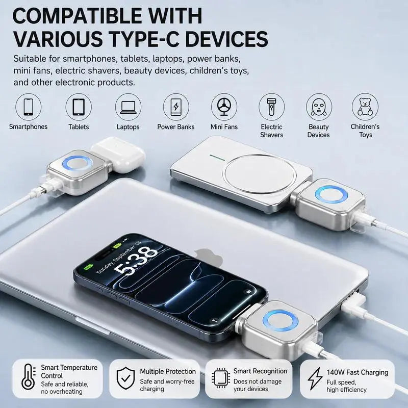 Smart Auto-Disconnect Charger Adapter, 140W Lightning Fast AI Charger with Stay Cool Tech, Full Battery Power-Off Protector for Mobile Phones & Electronics