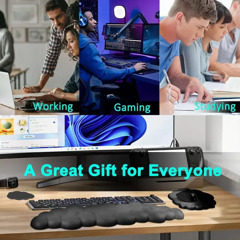 Cloud-Shaped Cute Keyboard Wrist Rest Set with Mouse Pad Support, Ergonomic Gaming Arm Rest for Home and Office Desks, Laptops Outdoorfun White, Pc Gaming Setup, Pc Accessories Stylish Breathable