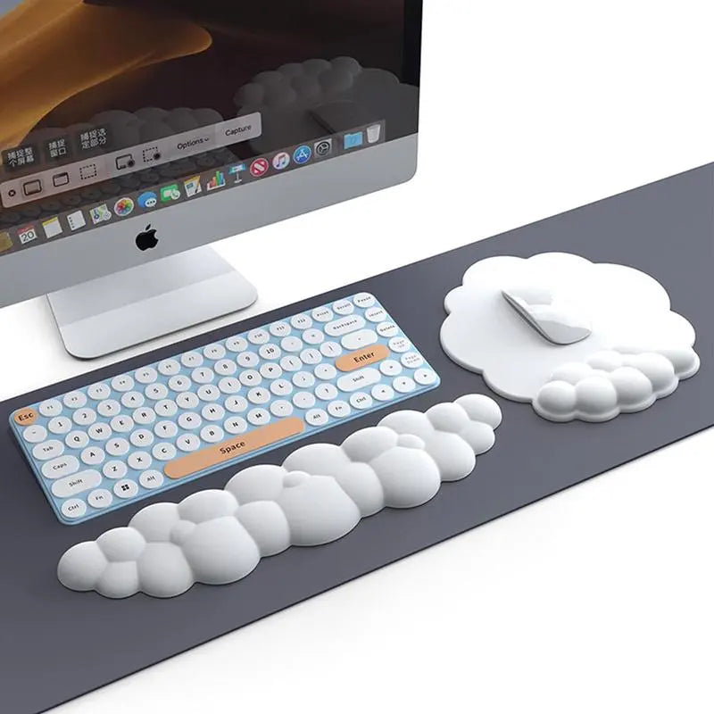 Cloud-Shaped Cute Keyboard Wrist Rest Set with Mouse Pad Support, Ergonomic Gaming Arm Rest for Home and Office Desks, Laptops Outdoorfun White, Pc Gaming Setup, Pc Accessories Stylish Breathable